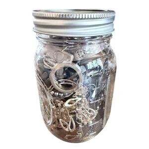 Boho Mixed Jewelry Jar Silver Gold Rings Bracelets Stone Pieces Lot